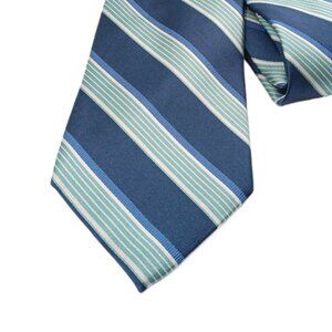 Club Room Silk Repp Tie Men’s 61.5” Blue Teal Stripe Nautical Coastal Wide New